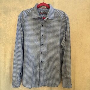 Gorgeous Robert Graham men's 100% Cotton Blue Flip‎ Cuff Long Sleeve Shirt XL